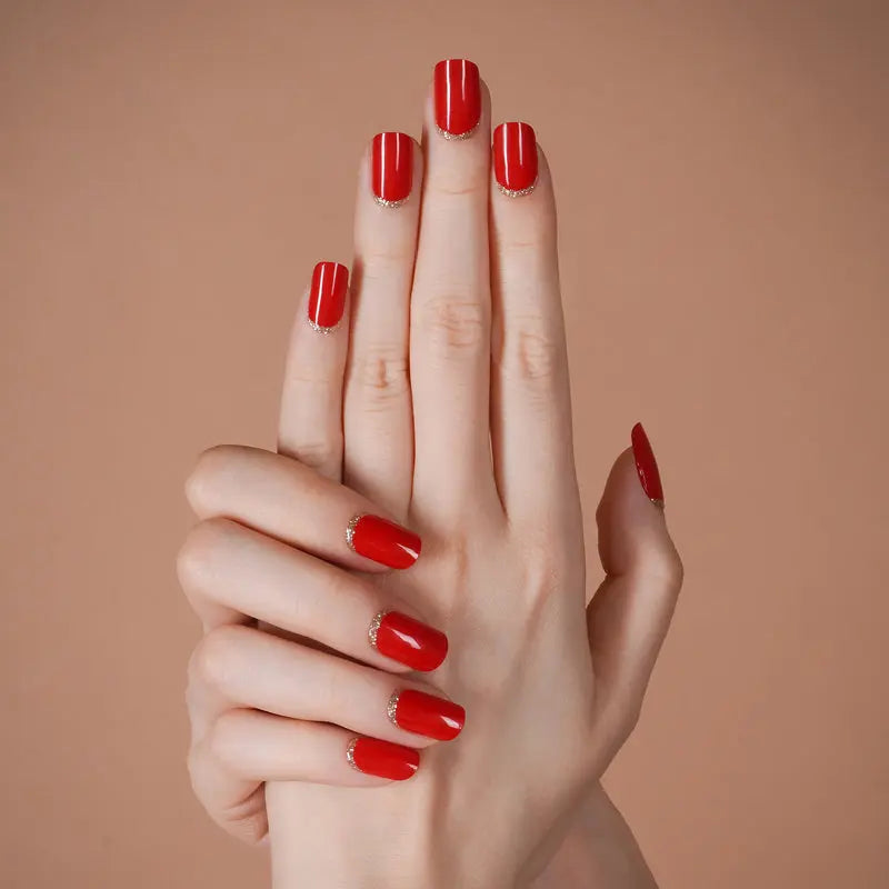 Red and Gold Semi-Cured Gel Nail Sticker Kit image 2
