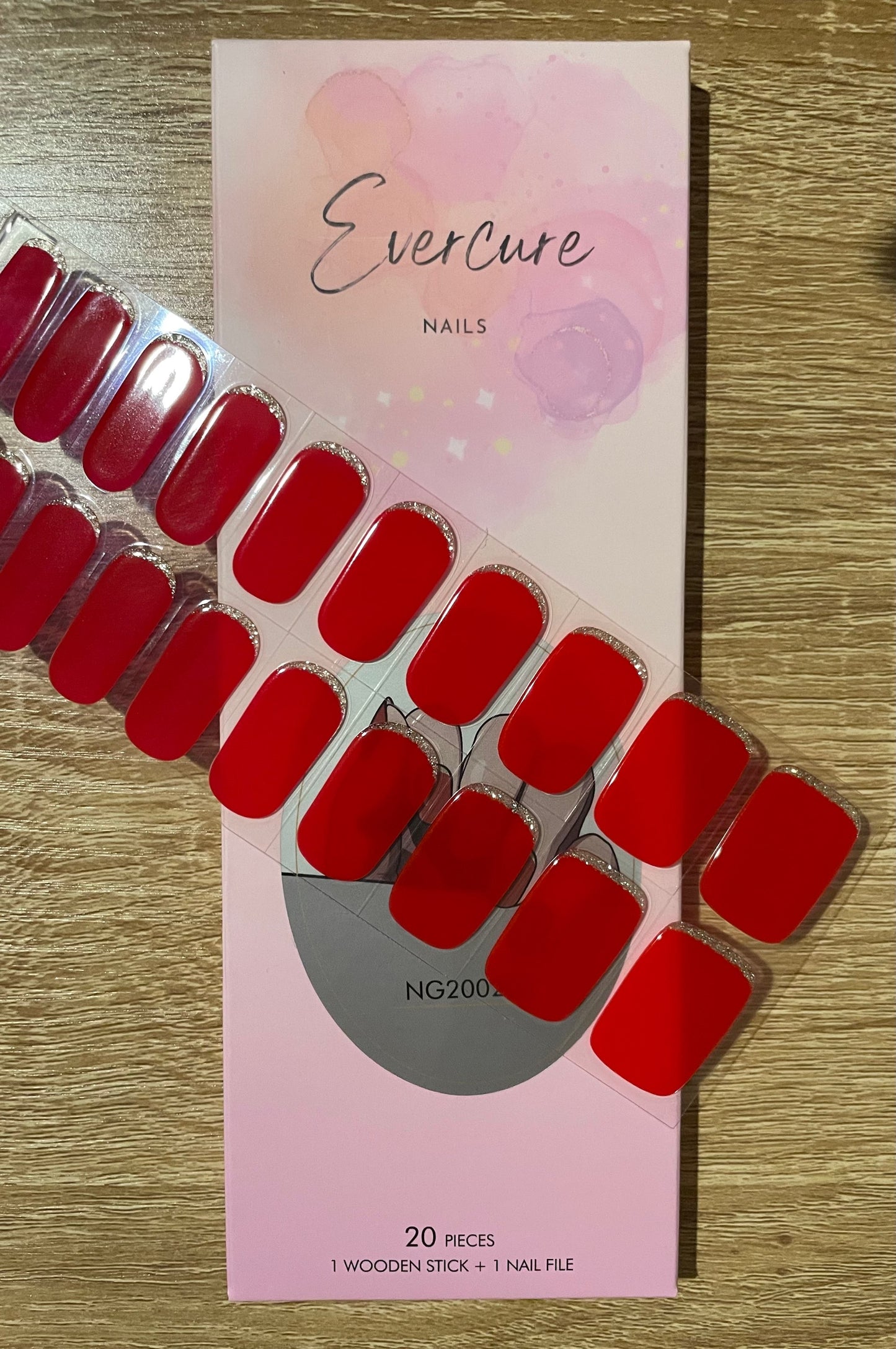 Red and Gold Semi-Cured Gel Nail Sticker Kit image 1